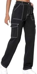 Women's & Girls' Solid High Waist with Pockets Black Cargo Pants |Perfect for Casual & Outdoor Wear | Durable Fabric | Trendy, Versatile & Stylish