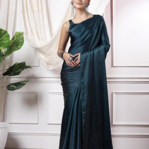 Teal Blue Swarovski Silk Saree