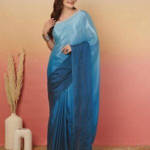Rama Blue Chinnon Stone Work Swarovski Saree
