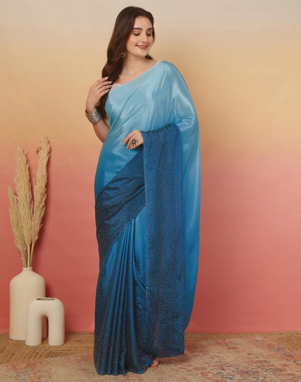 Rama Blue Chinnon Stone Work Swarovski Saree
