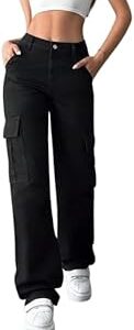 Ladies' Cargo Jeans Pants | Fashionable Utility Trousers for Women | Casual Denim Jeans with Adjustable Waist and Utility Pockets