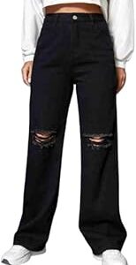 Women's Regular Solid Mid Rise High Waist Boyfriend Style Wide Leg Bell Bottom Jeans Pant