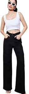 Reva Fab Women's Wideleg Flared Denim Jeans/Women's High Waist Wide Leg Jeans, Black Denim, Baggy Fit, Regular Length