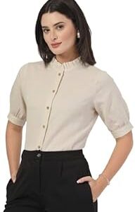 Women Solid Beige Regular Fit Flex Formal Shirt