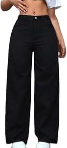 Women's High Waist Wide Leg Straight Fit Comfortable Stylish Black Denim Jeans (Black -30)