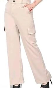 The Linen Home Women Korean Pocket Cargo Comfort Styles Loose Fit Super Lycra Blend Pants for Women and Girls - Perfect High Waist Trousers for Women