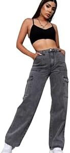 Women's Regular Solid Mid Rise High Waist Boyfriend Style Wide Leg Bell Bottom Jeans Pant