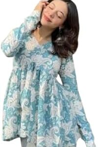 New Printed Short Blue Full Sleeves Top for Women