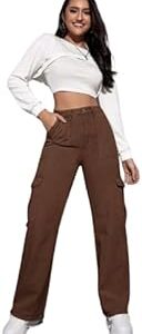 Women's Regular Solid Mid Rise High Waist Boyfriend Style Wide Leg Bell Bottom Jeans Pant