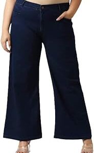 HIGH Star Women Plus Size Navy Blue Wide Leg Stretchable Jeans