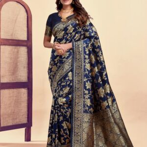Navy Blue Banarasi Silk Saree