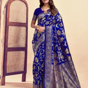 Dark Blue Banarasi Silk Saree