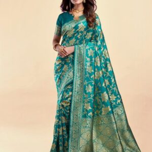 Turquoise Green Banarasi Silk Saree