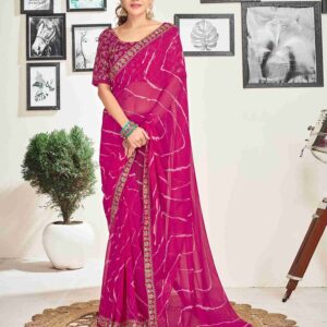 Rani Pink Georgette Embroidery Printed Saree