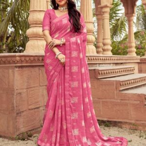 Pink Chiffon Printed Saree