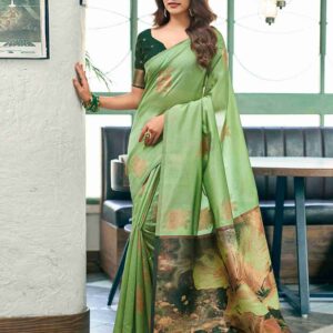Green Floral Silk Woven Saree
