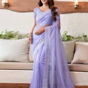 Lavender Embroidery Organza Saree