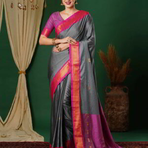 Grey Kanjivaram Silk Woven Saree