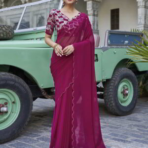 Pink Plain Georgette Saree