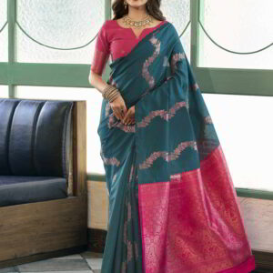 Teal Blue Banarasi Silk Woven Saree
