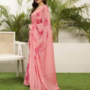 Light Punch Pink Chiffon Printed Saree