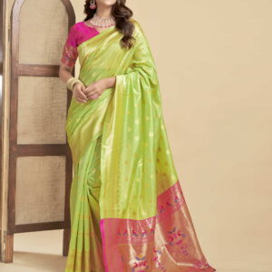 Limegreen Silk Woven Paithani Saree