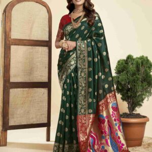 Dark Green Silk Woven Paithani Saree