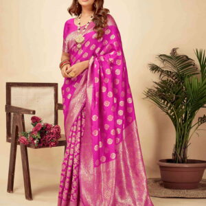 Pink Woven Banarasi Silk Saree