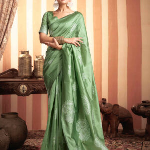 Pista Green Woven Banarasi Silk Saree