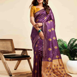 Wine Silk Woven Banarasi Saree