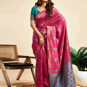 Rani Pink Silk Woven Banarasi Saree