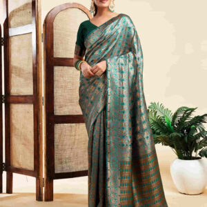 Teal Green Silk Woven Saree