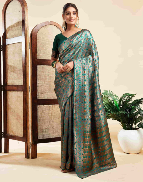 Teal Green Silk Woven Saree