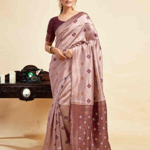Mauve Silk Woven Banarasi Saree