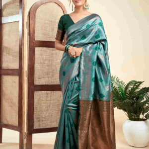 Teal Green Silk Woven Banarasi Saree