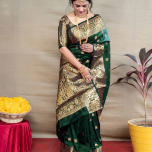 Dark Green Silk Woven Banarasi Saree