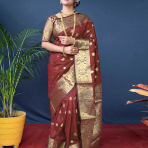 Brown Silk Woven Banarasi Saree