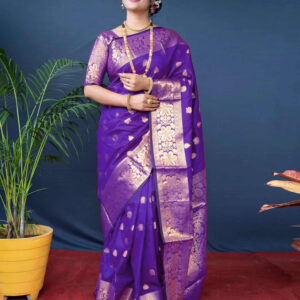 Violet Silk Woven Banarasi Saree