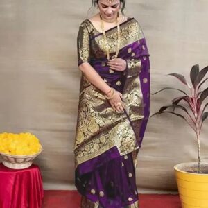 Wine Silk Woven Banarasi Saree