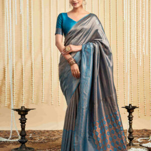 Teal Blue Silk Woven Kanjivaram Saree