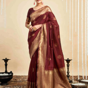 Maroon Silk Woven Banarasi Saree
