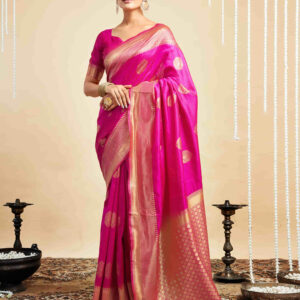 Pink Silk Woven Banarasi Saree
