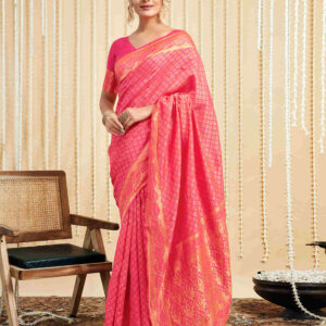 Pink Silk Woven Banarasi Saree