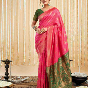 Bright Pink Silk Woven Banarasi Saree
