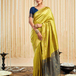 Lime Green Silk Woven Banarasi Saree