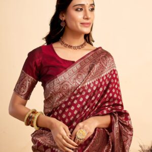 Maroon Silk Woven Banarasi Saree