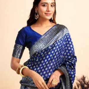 Navy Blue Silk Woven Banarasi Saree