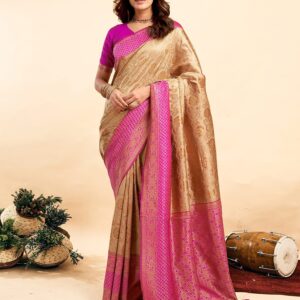 Peanut Brown Silk Woven Banarasi Saree