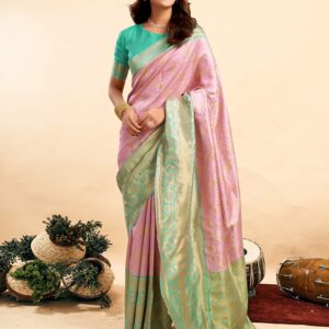 Light Pink Silk Woven Banarasi Saree