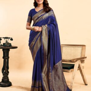 Navy Blue Silk Woven  Kanjivaram Saree